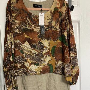 NWT~Oneine New Elegance Asian Top XL Asymmetrical Layered Hem